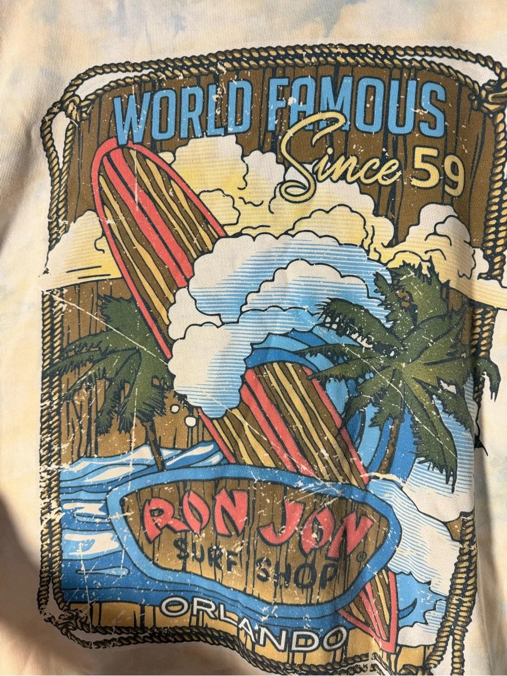 Tie-Dye Surf Graphic Crewneck Sweatshirt - Light Blue RON JON Sz xl